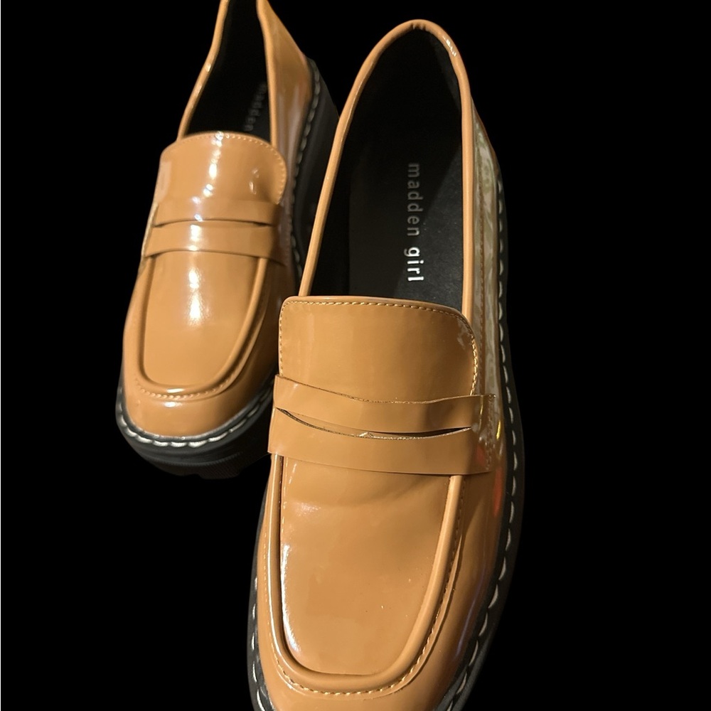 Madden Girl Tan Glossy Loafers